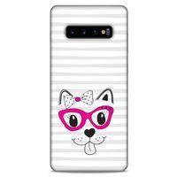 Lopard Samsung Galaxy S10 Plus Uyumlu Kılıf Kediler (16) Kalın Kılıf Fuşya Gözlük