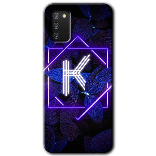 Galaxy A03s Kılıf HD Desen Baskılı Arka Kapak - Dark Neon Yaprak K Harfi