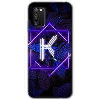 Galaxy A03s Kılıf HD Desen Baskılı Arka Kapak - Dark Neon Yaprak K Harfi