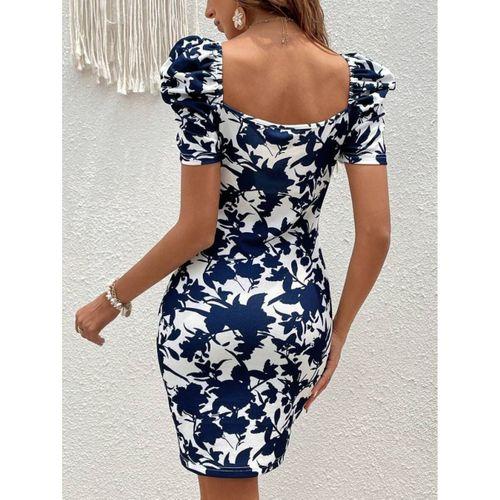 Kadın Kısa Kollu Kruvaze Yakalı çiçek Baskılı Süprem Elbise