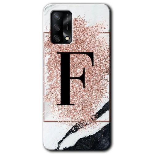 Oppo A74 Kılıf HD Desen Baskılı Arka Kapak - Pembe Mermer Desenli F Harfi