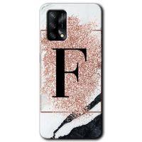 Oppo A74 Kılıf HD Desen Baskılı Arka Kapak - Pembe Mermer Desenli F Harfi