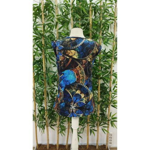 Kadın Sıfır Kol Yuvarlak Yaka Karışık Renkli Baskılı Süprem Bluz