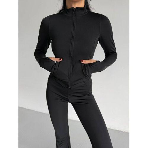 Kadın Balıkçı Yaka Cep Detaylı Ceket Ve Ispanyol Paça Spor Ikili Takım