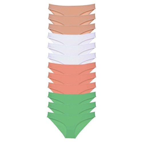 12 Adet Süper Eko Set Likralı Kadın Slip Külot Ten Beyaz Pudra Yeşil