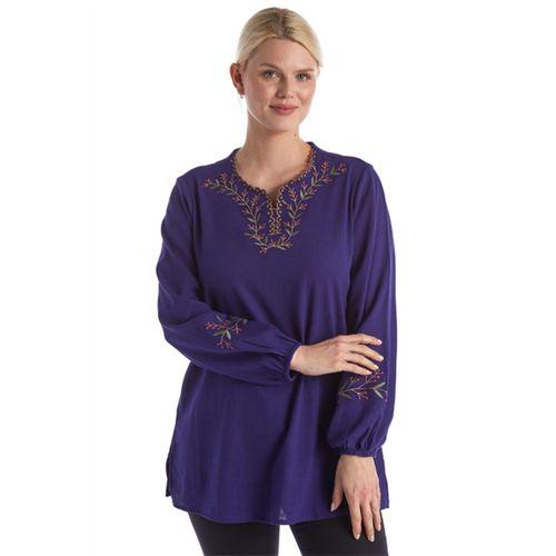 Şile Bezi Uzun Kol Mor Nakış Detaylı V Yaka Yazlık Otantik Bluz