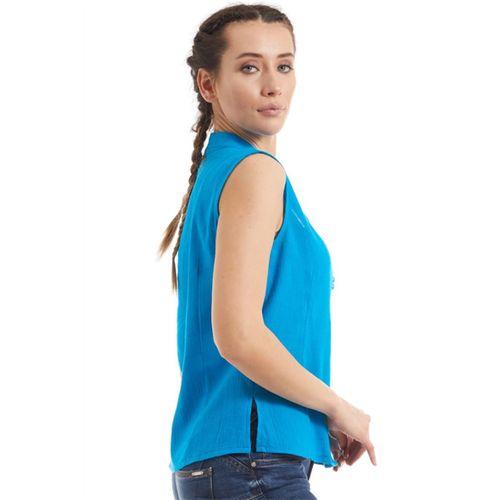 Şile Bezi Turkuaz Düğmeli Bluz