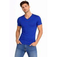 Erkek T-Shirt V Yaka Slim Fit Dar Kesim Likralı Tişört Günlük Basic Body - Saks Mavisi