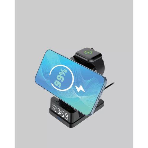 Kablosuz Şarj Cihazı Ve Dijital Saat – 4’ü 1 Arada Hızlı Şarj, Apple Uyumlu, Led Işıklı Tasarım