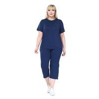 Melsay Butik Lacivert Kısa Kollu Yarım Taş Baskılı Viskon Kapri Takım