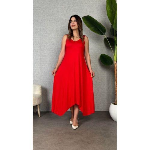Kadın Askılı V Yakalı Halka Detaylı Asimetrik Kesim Detaylı Viskon Maxi Elbise