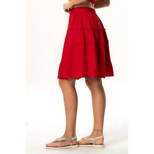 Benan Beli Lastikli Kısa Yazlık Müslin Etek Kırmızı Krmz