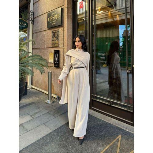 Kadın Uzun Kollu şal Detaylı Bluz Ve Pantolon Kemer Dahil Ikili Takım