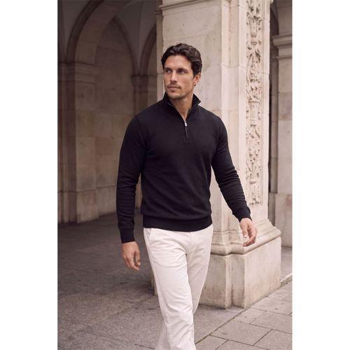 Lars Selanik Örme Kumaş Yarım Fermuar Erkek Sweatshirt - Siyah