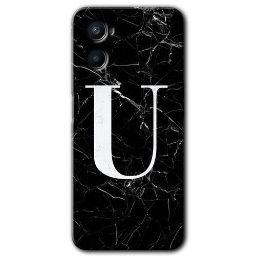 OPPO Oppo A96 Kılıf HD Desen Baskılı Arka Kapak - Siyah Mermer Desenli U Harfi