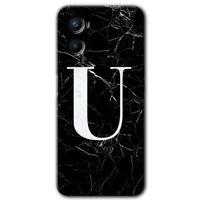 OPPO Oppo A96 Kılıf HD Desen Baskılı Arka Kapak - Siyah Mermer Desenli U Harfi