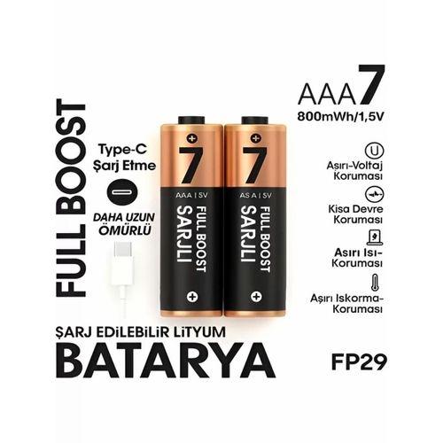 Type-c Şarjlı 800mwh 1.5v Şarj Edilebilir 2’li Aaa İnce Pil - Lityum Iyon Batarya