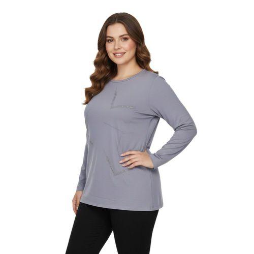 Kadın Gri Sıfır Yaka Taşlı Bluz BGL-ST05151