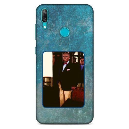 Huawei Y7 2019 Kılıf Atatürk (30) Silicone Case Turkuaz Taş