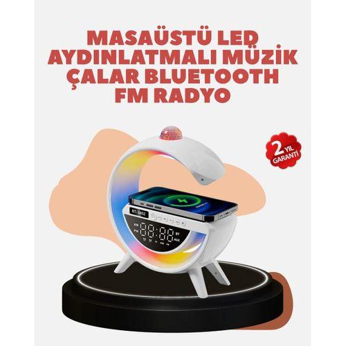 Bluetooth 5.0 Kablosuz Şarj Rampalı Fm Radyo Ve Rgb Işıklı Hoparlör
