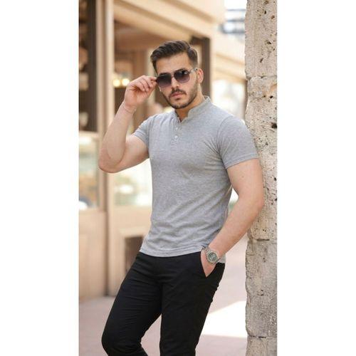 Erkek Hakim Yaka Dokuma Pamuklu Kumaş Kısa Kollu T-shirt