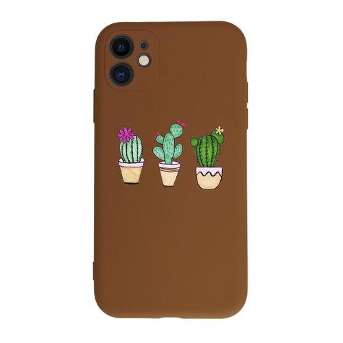 iPhone 11 Üçlü Kaktüs Kamera Korumalı Kahverengi Lansman Kılıf Premium Silikonlu
