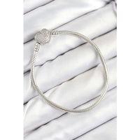 Pirinç Charm Zirkon Taşlı Kalp Model Gümüş Renk Kadın Bileklik