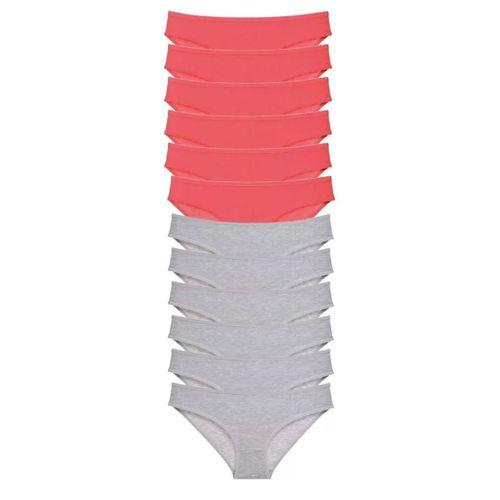12 Adet Süper Eko Set Likralı Kadın Slip Külot Fuşya Gri