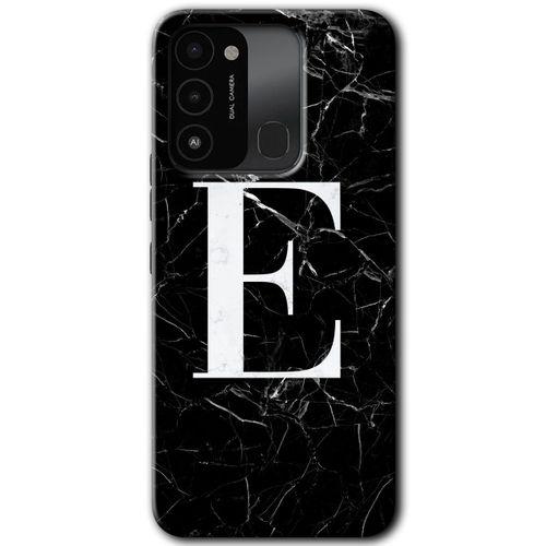 Tecno Spark 8C Kılıf HD Desen Baskılı Arka Kapak - Siyah Mermer Desenli E Harfi