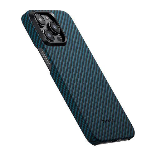 Apple iPhone 15 Pro Kılıf M-safe Şarj Özellikli 1500D Aramid Fiber Pitaka Ultra-Slim Classic Serisi Black-Blue Twill Kapak