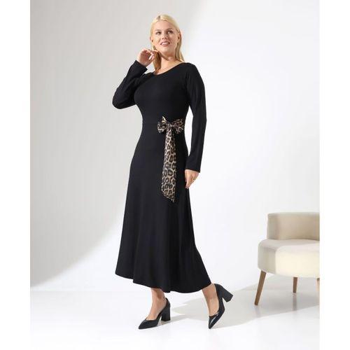 Kadın Bisiklet Yaka Leopar Fiyonk Detay Maxi Boy Elbise