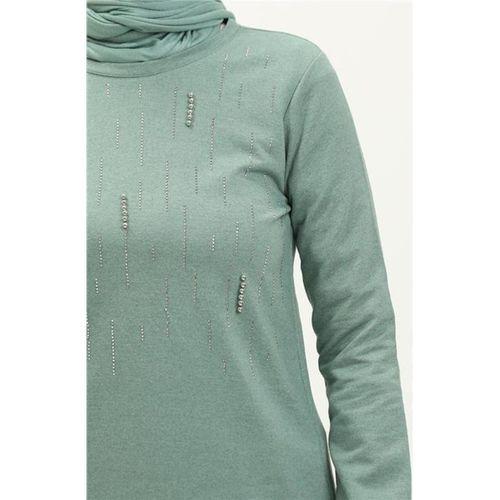 Taşlı Çizgi Desenli Bisiklet Yaka Uzun Tunik Sade Basic Eşofman Spor Takımı - 03048.100 - Çağla Yeşili