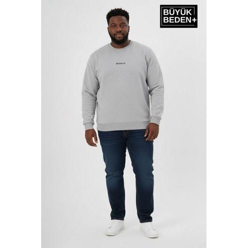 Erkek Büyük Beden Orta Brooklyn Baskılı Bisiklet Yaka Sweatshirt SPR26BSW956-8