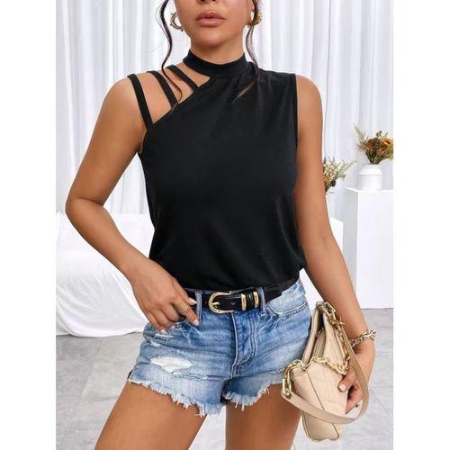 Kadın Omuzdan şerit Detaylı Yarı Balıkçı Yaka Viskon Bluz