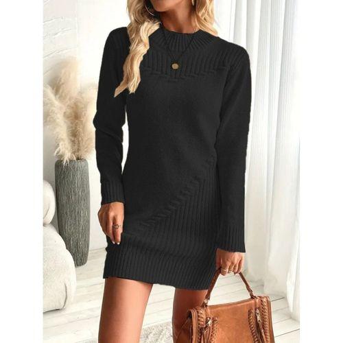 Kadın Uzun Kollu Yuvarlak Yaka Mini Triko Elbise