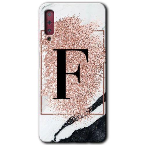 Galaxy A7 2018 Kılıf HD Desen Baskılı Arka Kapak - Pembe Mermer Desenli F Harfi + Kırılmaz Cam