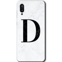 Samsung Galaxy A02 Kılıf Baskılı Kapak - Beyaz Mermer Desenli D Harfi + 5D Tam Kaplayan Cam