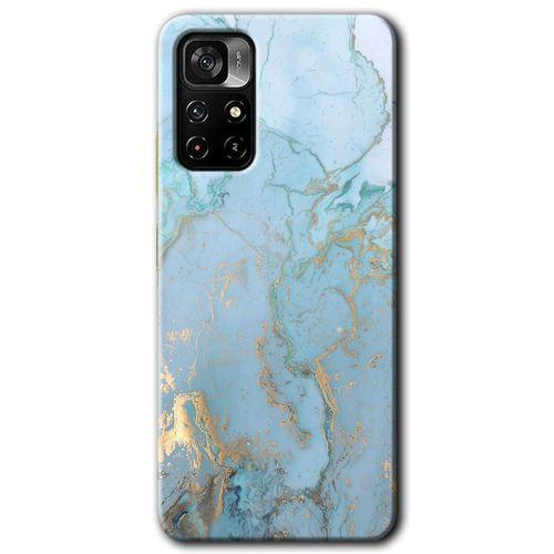 Poco M4 Pro 5G Kılıf HD Desen Baskılı Arka Kapak - Mavi Gold Mermer