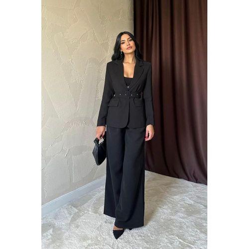 Siyah Cep Kapaklı Ve Kemerli Ceket