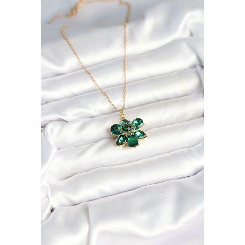 316L Çelik Zincirli Yeşil Çiçek Model Kadın Kolye
