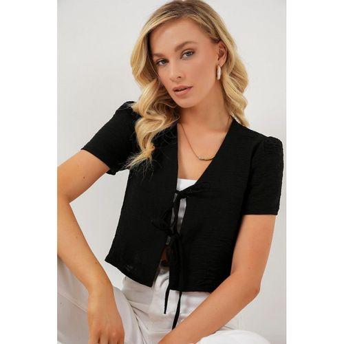 Kısa Kol Crop Bluz 958 - Siyah
