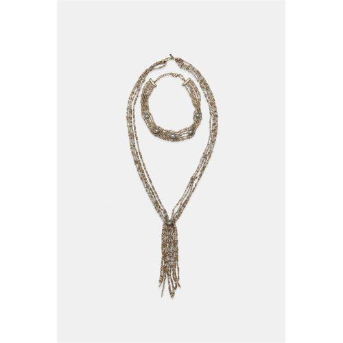 2'li Boncuklu Gerdanlık Kolye - Kahverengi