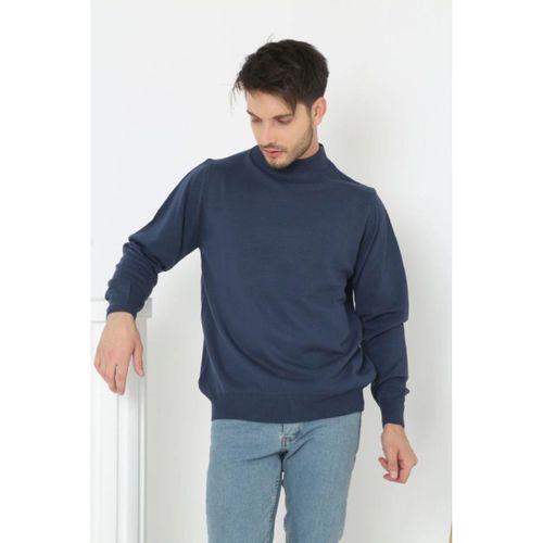 Erkek Yarım Boğaz Triko Kazak Yumuşak Dokulu Pamuklu Ince Dokuma, Uzun Kollu Rahat Regular Kalıp - İndigo