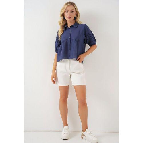 Kısa Kol Crop Gömlek 20335 - İndigo