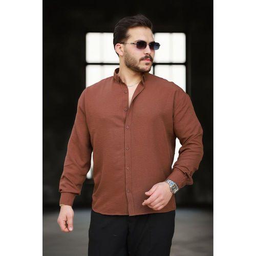 Yumuşak Dokulu Yarım Oversize Erkek Gömlek - Kahve