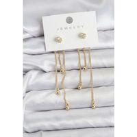 Topçuk Model Gold Renk Pirinç Sallantılı Kadın Küpe Seti