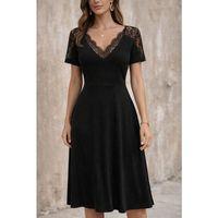 Kadın Kısa Kollu V Dantel Yakalı Midi Viskon Elbise
