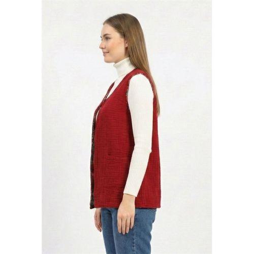 Kolsuz Tuğba Çift Taraflı Otantik Kısa Pazen Kışlık Yelek Bordo Brd