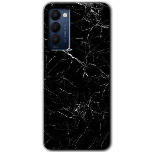 Tecno Camon 18P Kılıf HD Desen Baskılı Arka Kapak - Siyah Mermer + Kırılmaz Cam