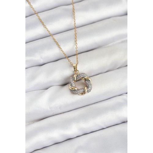 316L Çelik Zincir Gold Renk Zirkon Taşlı Sarmal Model Kadın Kolye